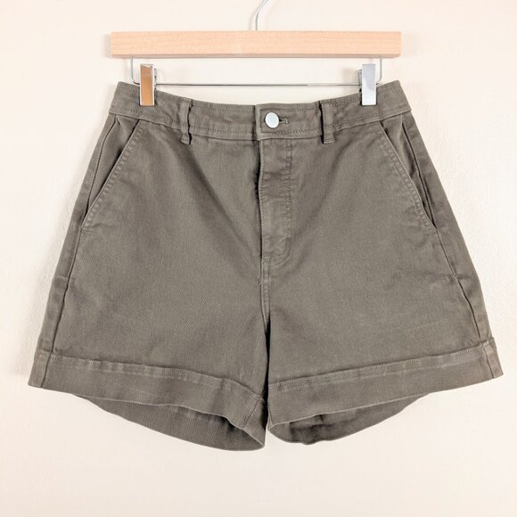 Everlane Olive Green Cotton Twill Shorts Safari Utility Adventure Desert Size 8 - Picture 1 of 12